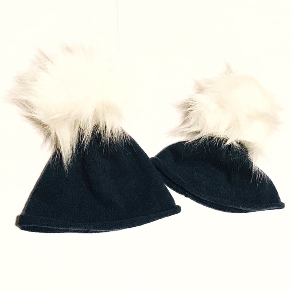 Cashmere Fur Pom Pom Hats Matching Set Girl & Doll - Picture 1 of 3